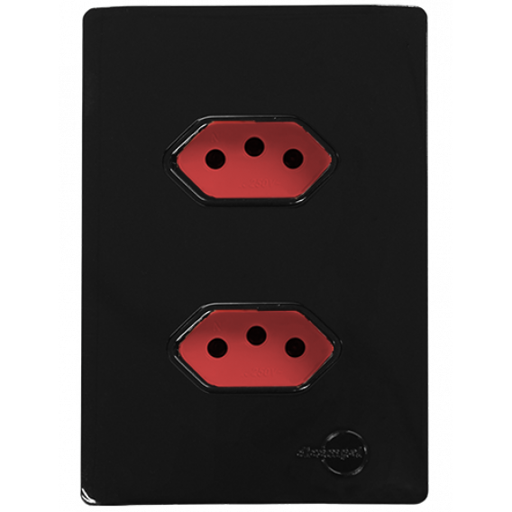 Cj Tomada Dupla 20A Vermelho 4x2 - Novara Preto Brilhante Total